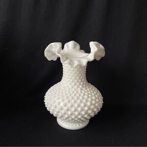 Double Crimped Vase - Fenton Hobnail Milk Glass - Vintage